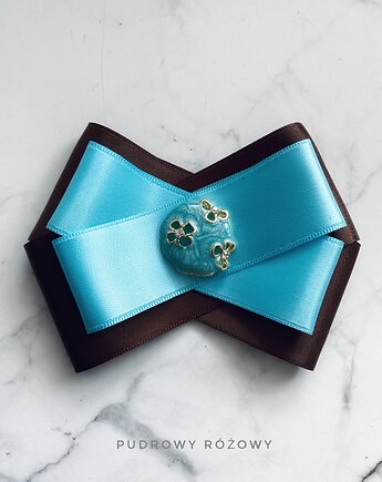 Czekoladowo -błękitna Brosza z kółeczkiem New, Pudrowy Różowy