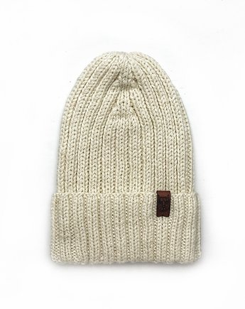 Klasyczna biała  czapka merino Ecru rozm. S, Holy Alpaca Knit