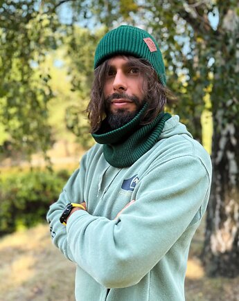 Męska bawełniana czapka beanie logo ekoskórka Zielony, Brain Inside