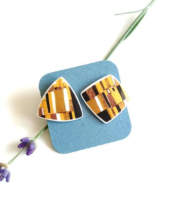 Kolczyki ceramiczne w geometryczne wzory, biżuteria z talerzy
