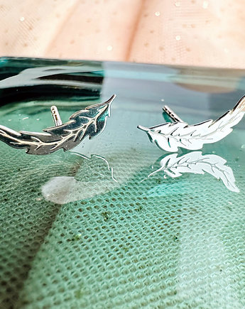 Srebrne kolczyki z piórkami , sztyfty piórka srebro, Anemon Atelier