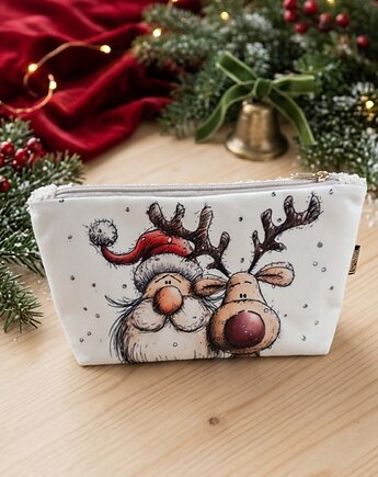 Kosmetyczka Mikołaj z reniferem, ML handmade
