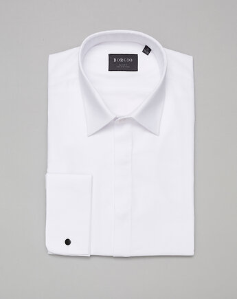 Koszula na spinki fabrizia 00404 biały slim fit, BORGIO
