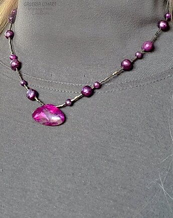 Naszyjnik vintage z niezwykłego sugilitu i  pereł ponadczasowa biżuteria, Galeria Limart