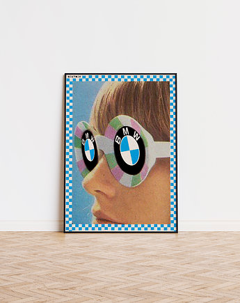 Plakat BMW grafika vintage dla fanów motoryzacji auto prezent dla niego, BEATNIK illustration