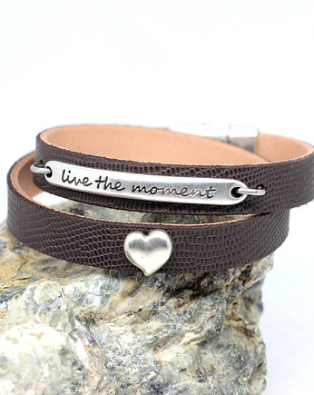 Bransoletka ze skóry z sercem brązowa, Kociokwik Jewelry