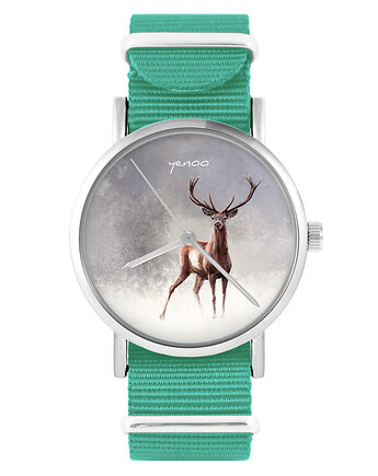 Zegarek -  Jeleń 2 - turkusowy, nylonowy, yenoo
