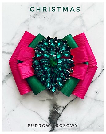 Zielona i fuksja Brosza z ozdobą z kryształkami  NOWOŚĆ, Pudrowy Różowy