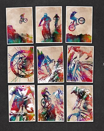 Rowerzyści 3 - zestaw 9 grafik sportowych, JBJart Justyna Jaszke