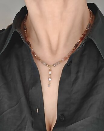 Kamienie księżycowe z perełkami, naszyjnik