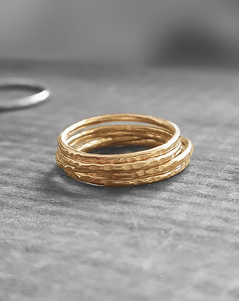 4 obrączki TIDE srebro złocone, fakturowane, COCONUT