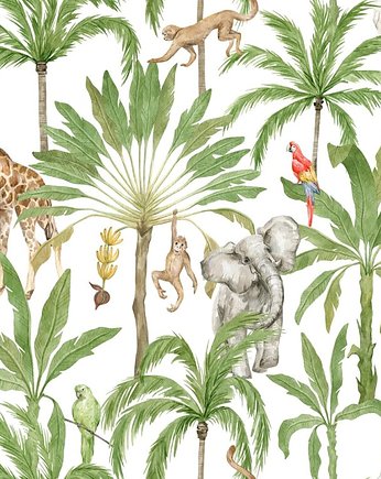 Tapeta Palms, Elephant, Giraffe, Monkeys 53cmx10m PZ, Bajkowe Wnetrza