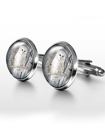 Biała sowa - spinki do mankietów