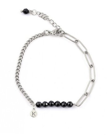 Bestseller! Bransoletka z czarnym Turmalinem Srebrna stal szlachetna, Kulka Bransoletki