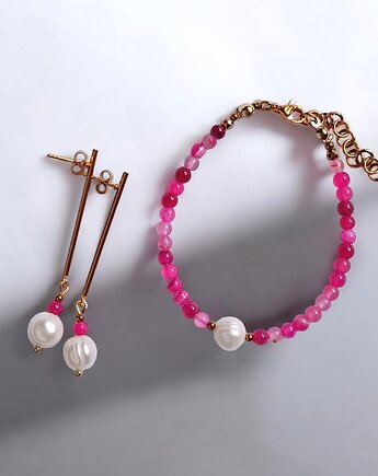 RAZEM TANIEJ! bransoletka & kolczyki : fuchsia & pearl collection, kaktusia