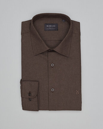 Męska koszula flumeri 00517 brąz slim fit, BORGIO