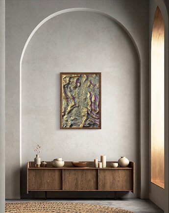 Przestrzenny obraz złocony wykonany ręcznie z gliny papierowej, MARACHIC