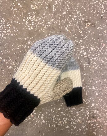 Rękawiczki jednopalczaste z wełny merino czarny/ecru, HisOutfit
