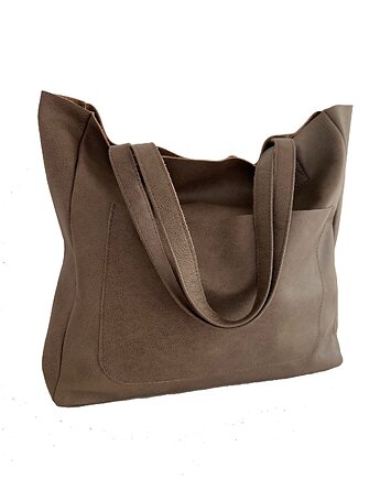 Duża torba damska z kieszenią na ramię ze skóry naturalnej, bagoo