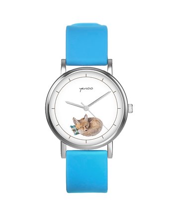 Zegarek mały - Lisek - silikonowy, niebieski, yenoo