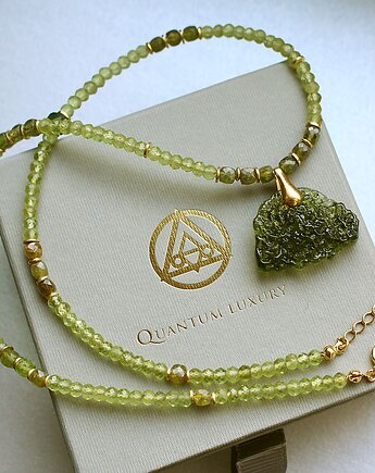 Choker z mołdawitem, oliwinem, tsaworytem, jadeitem, KEIT
