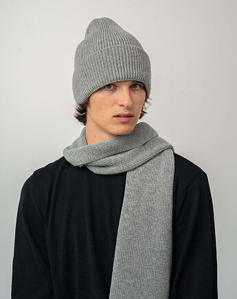 Czapka ANTYLOPA Jasny Szary 100% Wełniana Merino RWS Miękka Wysoka, KOPYTO