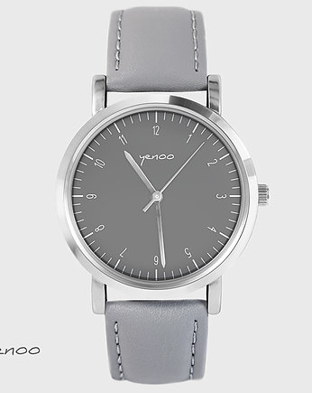 Zegarek - Simple Elegance - szary, skórzany, yenoo
