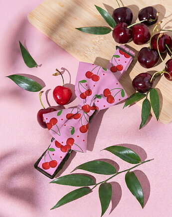 OBROŻA DLA DUŻEGO PSA na klamrę różowa wisienki L 50-65cm taśma 2,5cm, Kolorowe Łapki