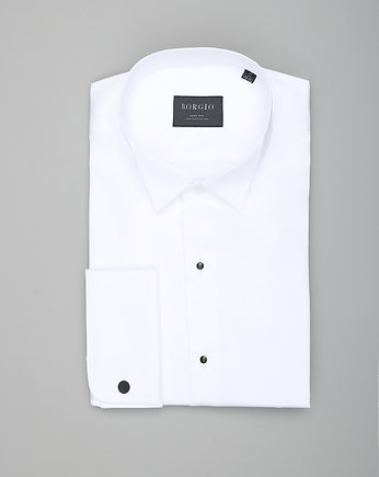 Jednolita koszula męska na spinki 00336 biały slim, OSOBY - Prezent dla taty
