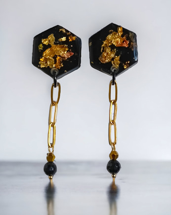 UNIKATOWE klipsy z żywicy : kolekcja METALLIC FALL I