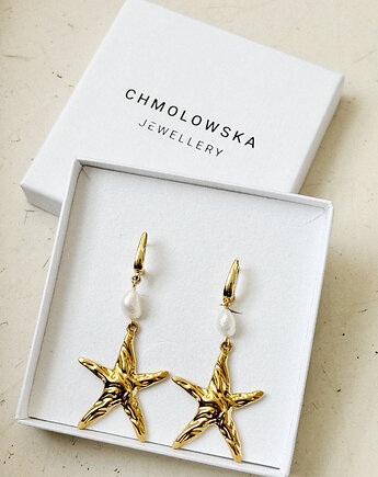 Kolczyki pozłacane z perłą ROZGWIAZDA, Chmolowska Jewellery