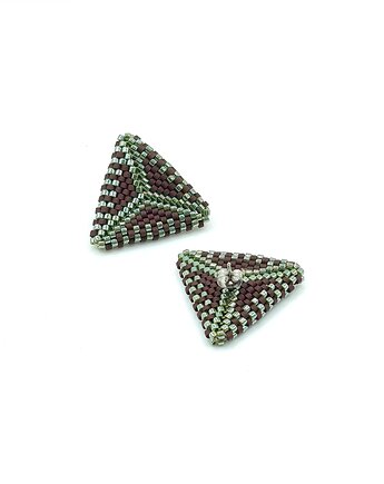 Kolczyki Trójkątne Sztyfty "Oliwkowe Espresso", Bead Wonderful
