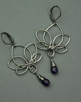 Kolczyki kwiat lotosu ametyst wire wrapping, Agata Rozanska