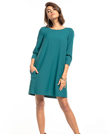 Elegancka sukienka z kieszeniami, T326, szmaragd, TESSITA