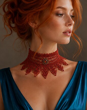 Rudy jarzębinowy koronkowy choker, Księżycowa ćma