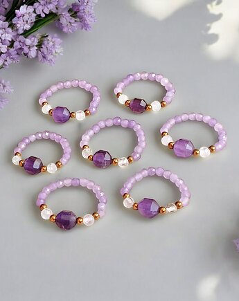 HARMONY : pierścionek - ametyst, kryształ górski,hematyt, kaktusia