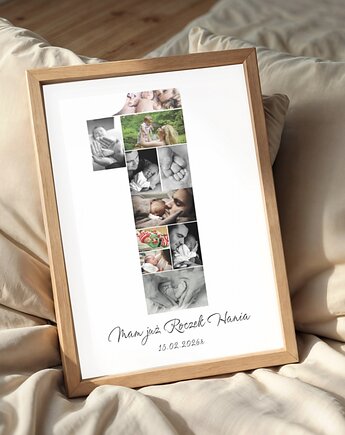 Plakat Metryczka Imię Zdjęcie Kolaż Dla Dziecka Roczek Urodziny Z Ramką, Magnetyczne Studio