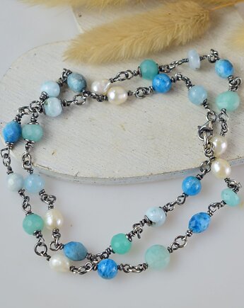 Mix kamieni niebieski - srebrny naszyjnik, Sunflower Kornelia Kubinowska