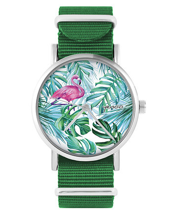 Zegarek - Flaming tropikalny - zielony, nylonowy, yenoo