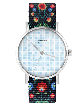 Zegarek - Niebieski pixel - folk czarny, nato, yenoo