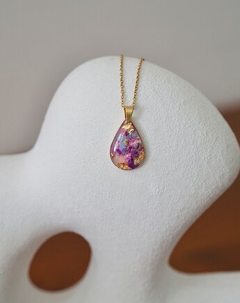 Naszyjnik z różowymi i fioletowymi kwiatkami, ANKO rekodzielo