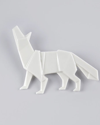 Broszka Porcelanowa Origami Wilk Biała, StehlikDesign