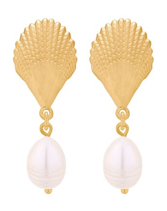 Złote kolczyki z muszlami i perłami naturalnymi, SOTHO