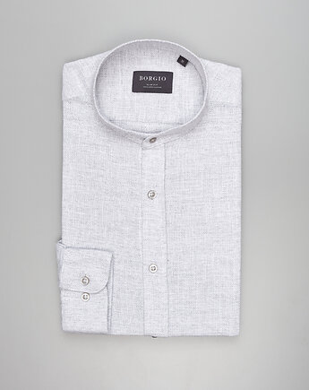 Koszula limido ze stójką 00560 długi rękaw szary slim fit, BORGIO