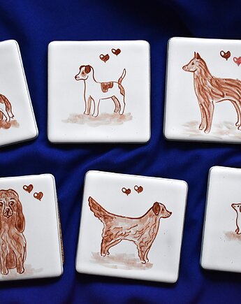 Podkładki pod kubki kafelki psy brązowe nr.3, Kobaltowa Sroka