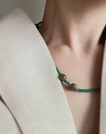 Naszyjnik onyks zielony,  unakit i lapis lazuli, s e n s e d  accessories