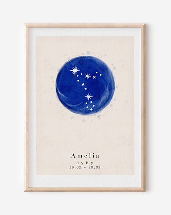 Plakat - Znak zodiaku  Ryby/ Pisces - Plakat personalizowany, Mint In Paper