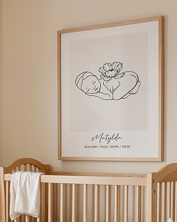 Metryczka Dziecka LineArt - personalizowany plakat z noworodkiem typ7, Dekoracjan