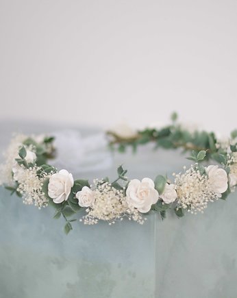 Wianek komunijny eukaliptus i gipsówka, Lola White