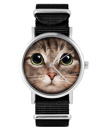 Zegarek - Kot tygrysek - czarny, nylonowy, yenoo